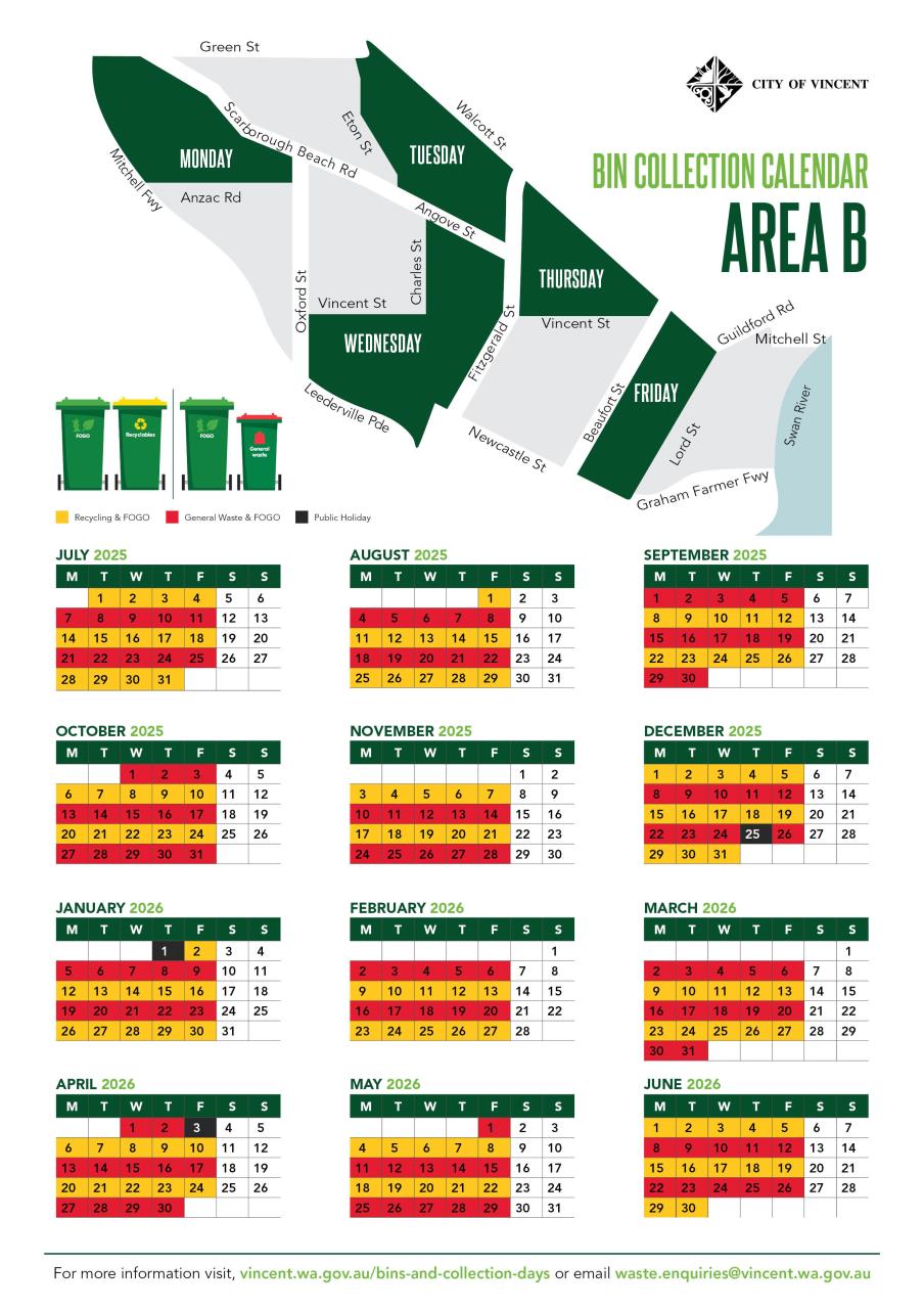 Area B bin collection calendar